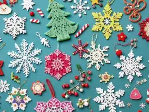 Colorful crochet Christmas patterns and decorations for the holidays.