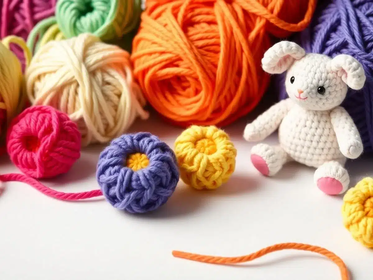 Colorful yarn and crochet tools for beginners' projects.