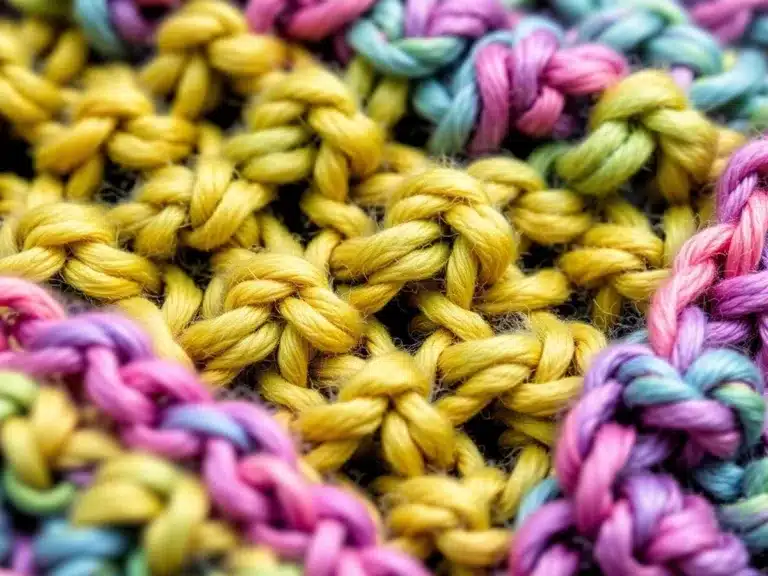 Vibrant moss stitch crochet patterns with intricate textures.