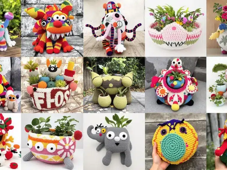 Colorful crochet patterns featuring unique and whimsical designs.