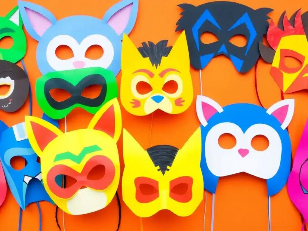 Colorful paper masks in different shapes for kids.
