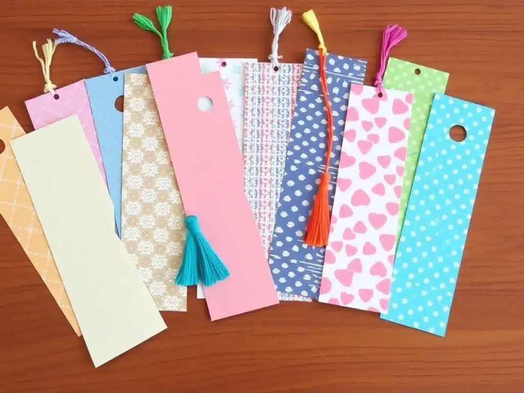Colorful customized bookmarks made of patterned paper.