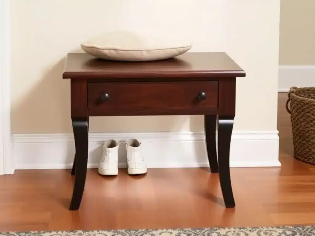 Wooden stool with shoe storage in a cozy entryway. Easy Woodworking Projects