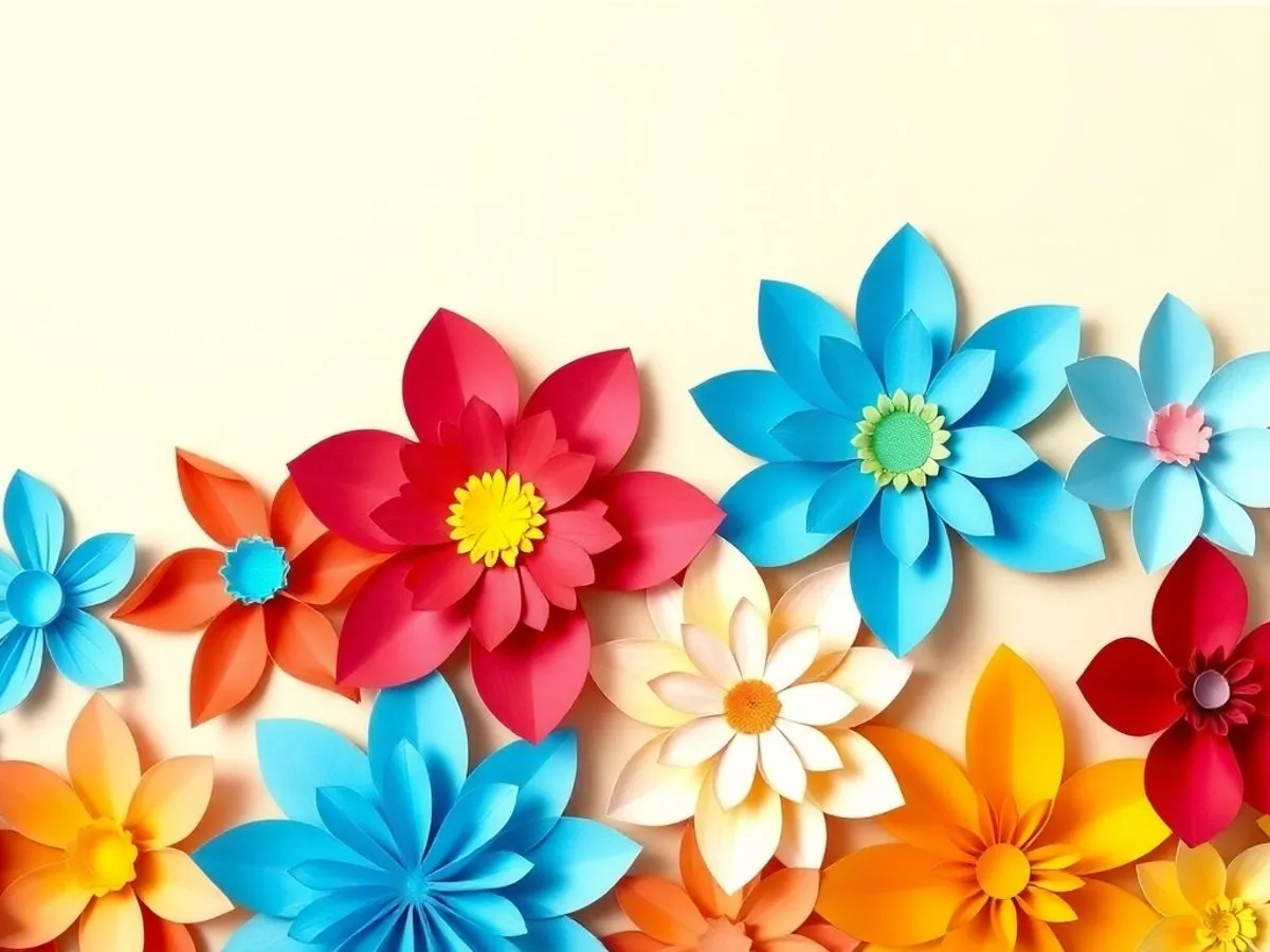 Colorful paper flowers in different shapes and sizes. Fun Paper Crafts