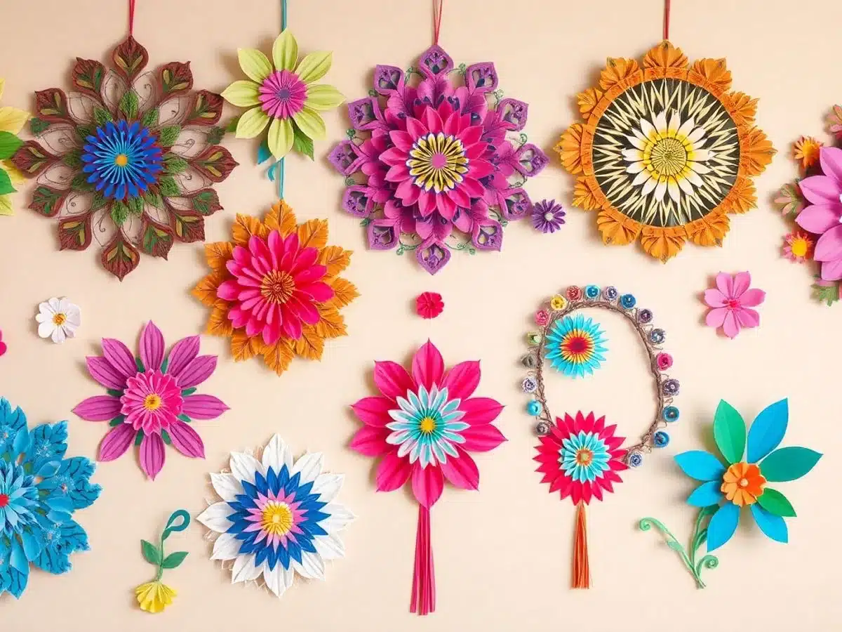Colorful paper wall hangings for Mother's Day crafts. Paper Mothers Day Crafts