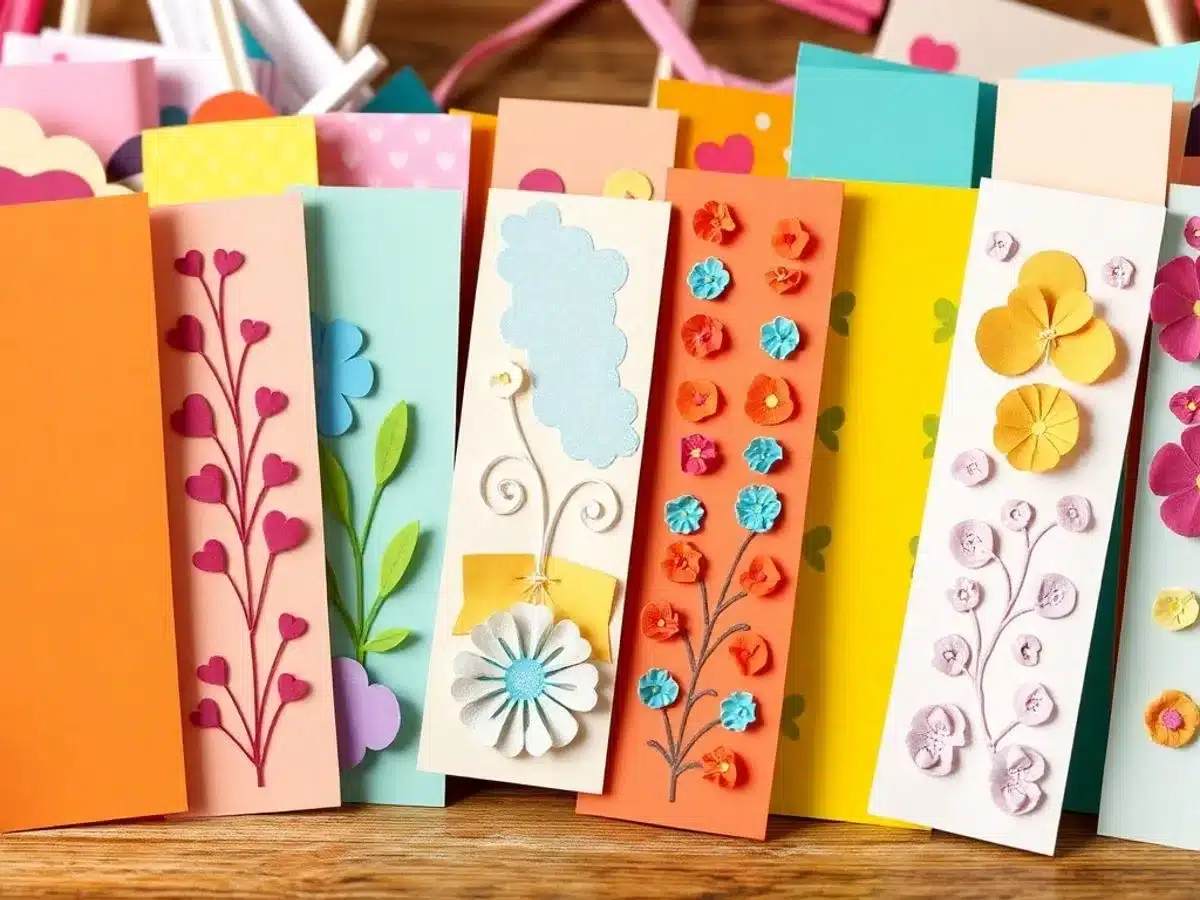 Colorful paper bookmarks for Mother's Day crafts.