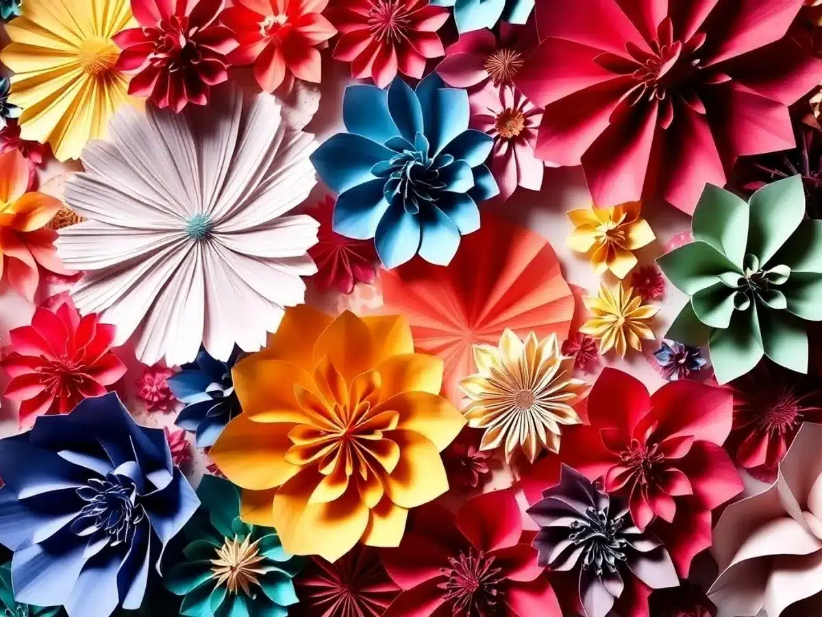 Colorful paper crafts with intricate designs and textures.