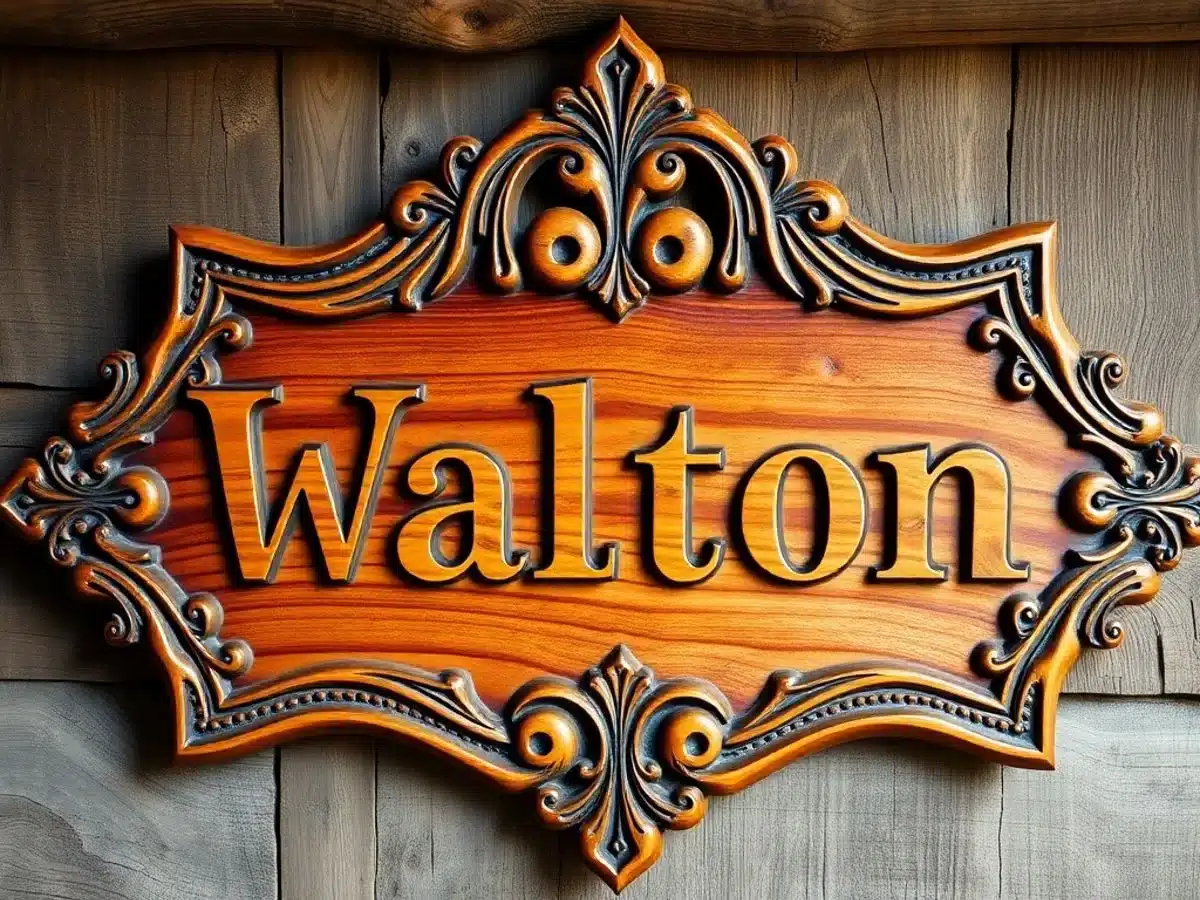 Beautifully crafted wooden sign with intricate carvings.