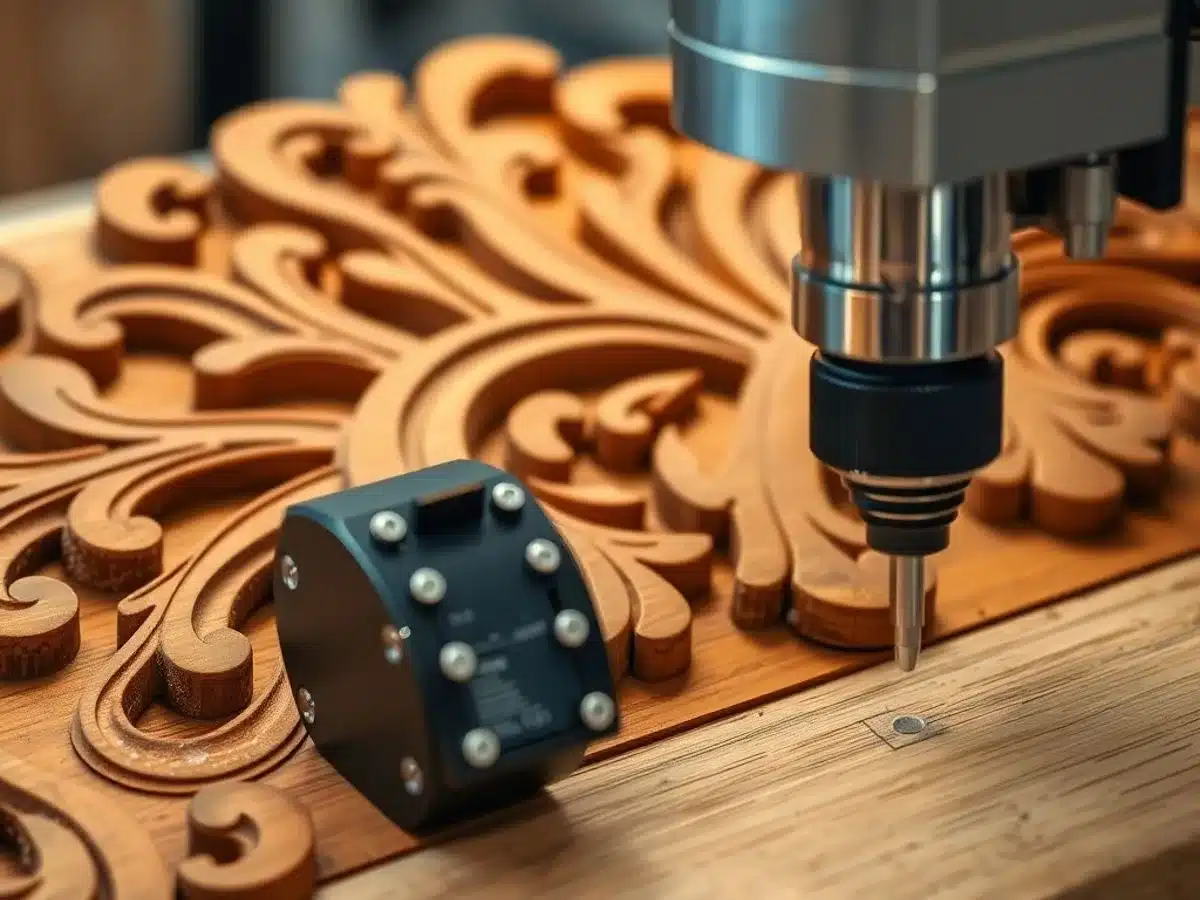 Detailed CNC woodworking project in progress.